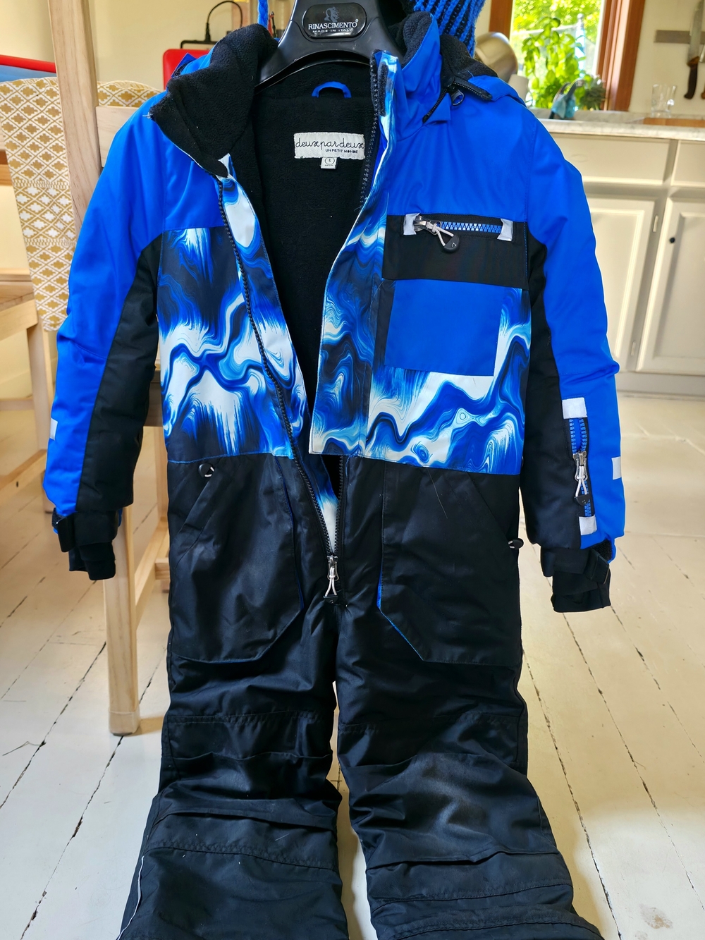 deux par deux Blue & Black Marble-Print Ski One-Piece